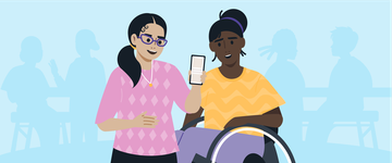 Two students in the classroom are using a phone IoGT