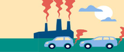 Cars and factories are emitting smoke into the air