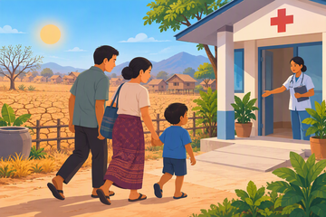 Caregiver bringing a child to a community health facility.