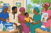Health worker speaking to a family