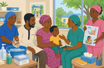 Health worker speaking to a family