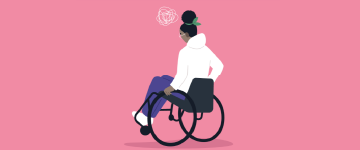 A girl in a wheelchair is looking stressed