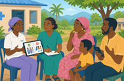 Health worker speaking to people about facts