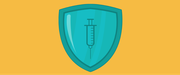 A syringe on a shield
