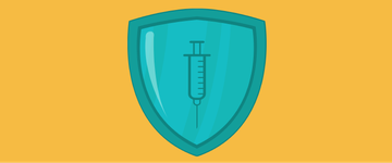 A syringe on a shield