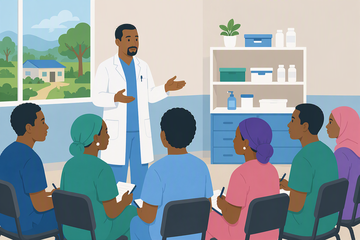 Doctor explaining other health workers about BVD